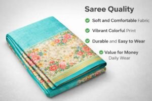 Turquoise Floral Printed Daily Wear Saree with Soft Fabric | Lightweight & Comfortable Women Saree CJ Dress