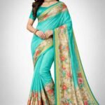 Turquoise Floral Printed Daily Wear Saree with Soft Fabric | Lightweight & Comfortable Women Saree CJ Dress