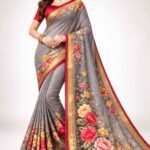 Grey Floral Printed Daily Wear Saree for Women with Soft Fabric & Elegant Border CJ Dress