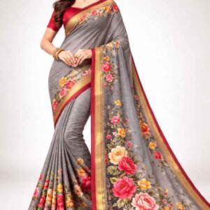 Grey Floral Printed Daily Wear Saree for Women with Soft Fabric & Elegant Border CJ Dress
