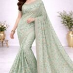 Mint Green Small Floral Printed Daily Wear Saree for Women with Soft Fabric & Lightweight Comfort – CJ Dress