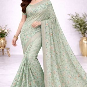 Mint Green Small Floral Printed Daily Wear Saree for Women with Soft Fabric & Lightweight Comfort – CJ Dress