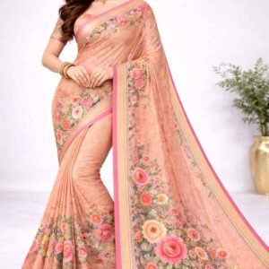 Peach Floral Printed Daily Wear Saree for Women with Soft Fabric & Elegant Border CJ Dress