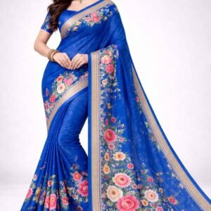 Royal Blue Floral Printed Daily Wear Saree for Women with Soft Fabric & Elegant Border CJ Dress