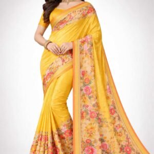 Yellow Floral Printed Daily Wear Saree for Women with Soft Fabric & Lightweight Comfort – CJ Dress